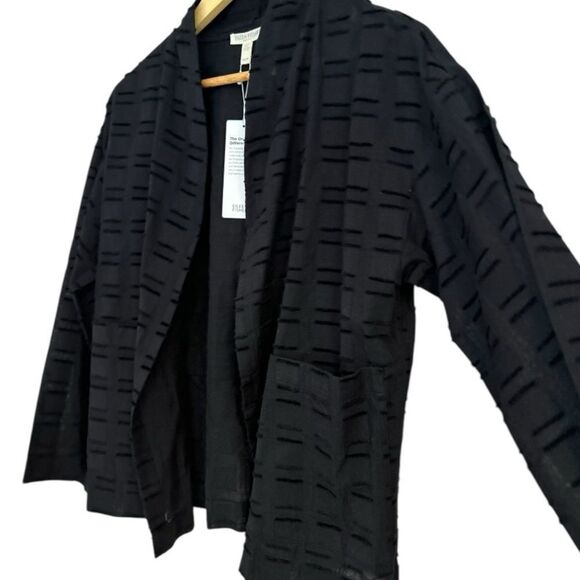 Eileen Fisher Black Textured Kimono Jacket, Size Petite Small - Picture 6 of 10